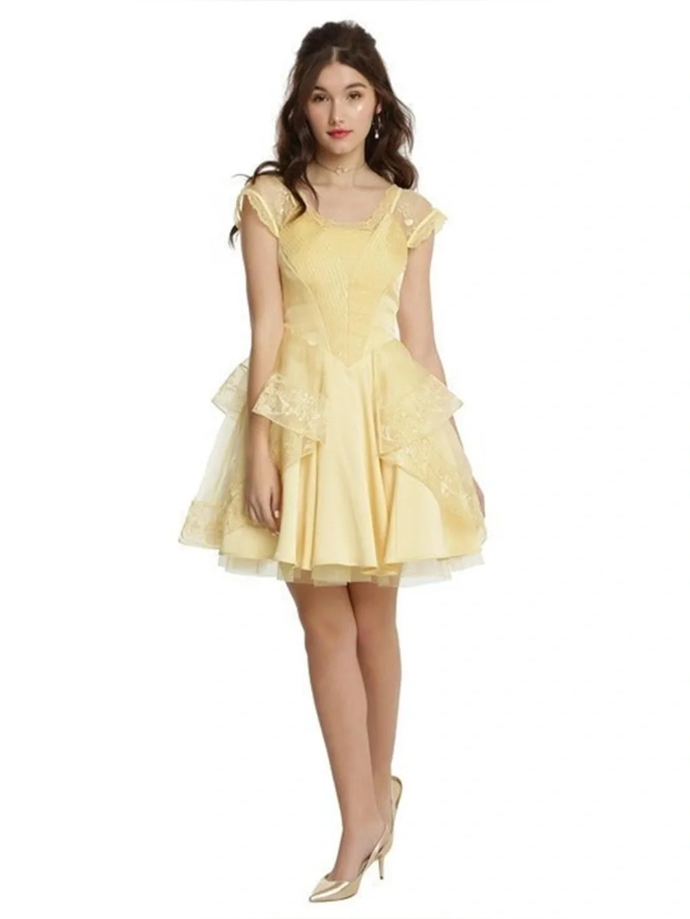 NWOT Disney Beauty and the Beast Belle Princess Yellow Lace Dress Fairycore XL - Picture 6 of 8
